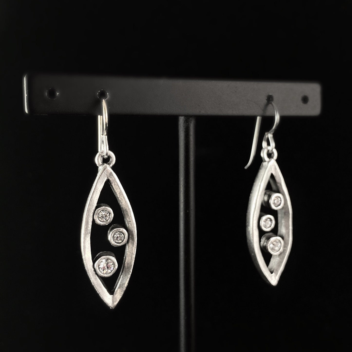 Rook and Crow Handmade Silver Leaf Earrings with Crystals - Rain
