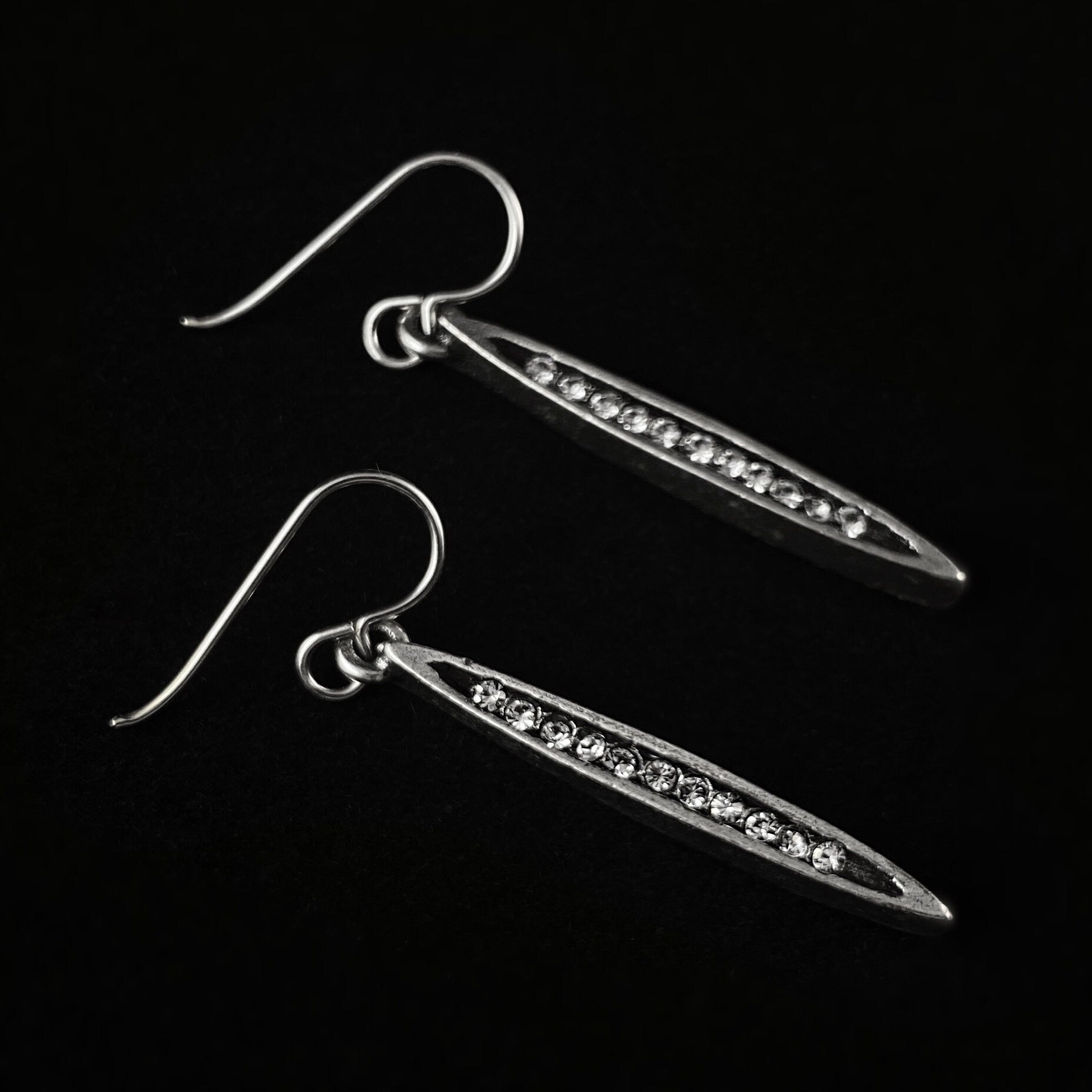 Rook and Crow Handmade Silver Long Drop Earrings with Crystals - Peas in a Pod