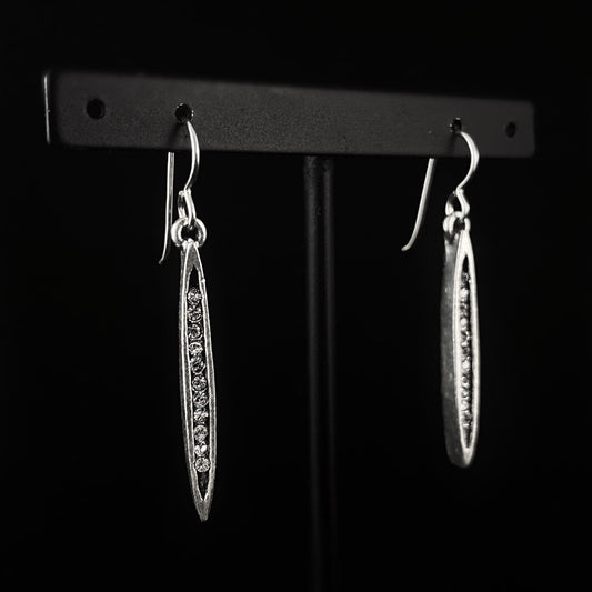 Rook and Crow Handmade Silver Long Drop Earrings with Crystals - Peas in a Pod