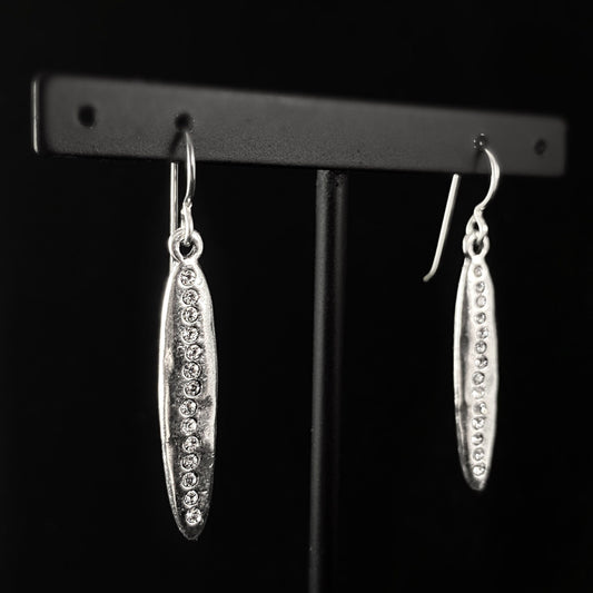 Rook and Crow Handmade Silver Long Trail Earrings with Crystals - Surf