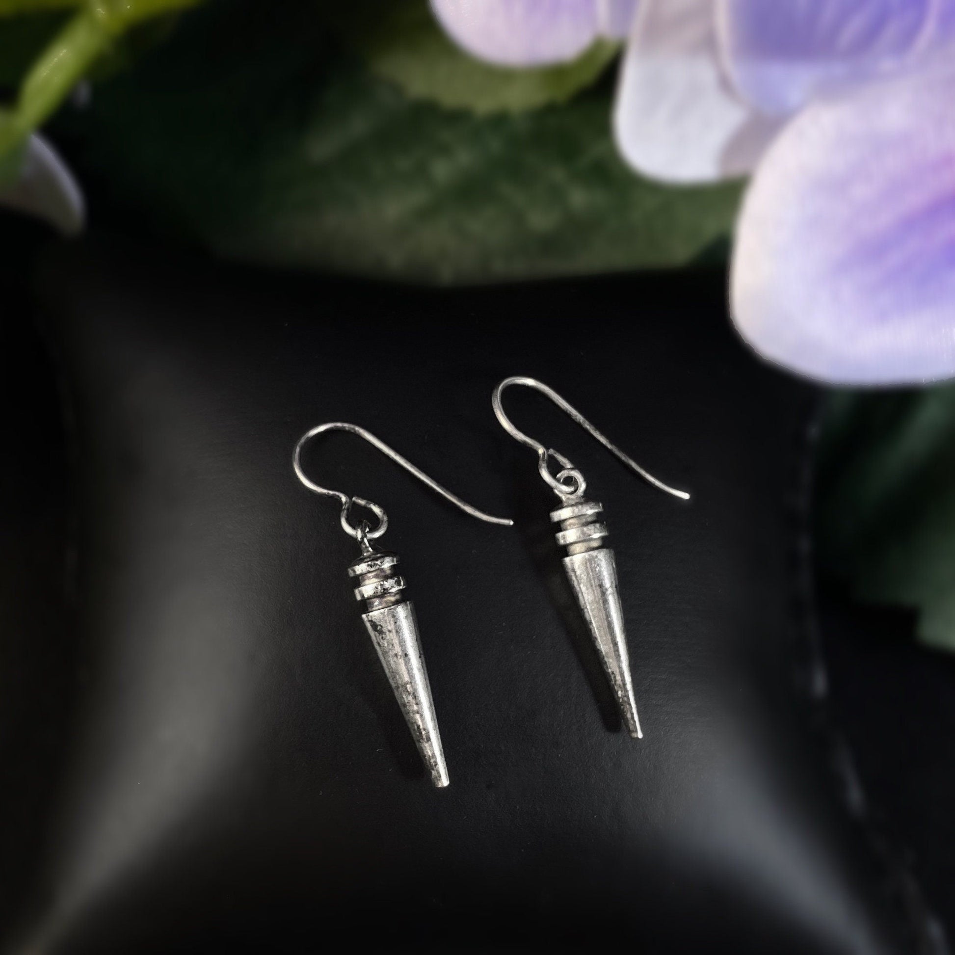 Rook and Crow Handmade Silver Pointy Cylinder Earrings