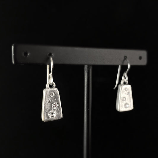 Handmade Silver Rectangle Earrings with Crystals - Judith
