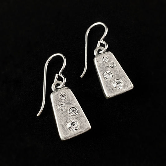 Handmade Silver Rectangle Earrings with Crystals - Judith