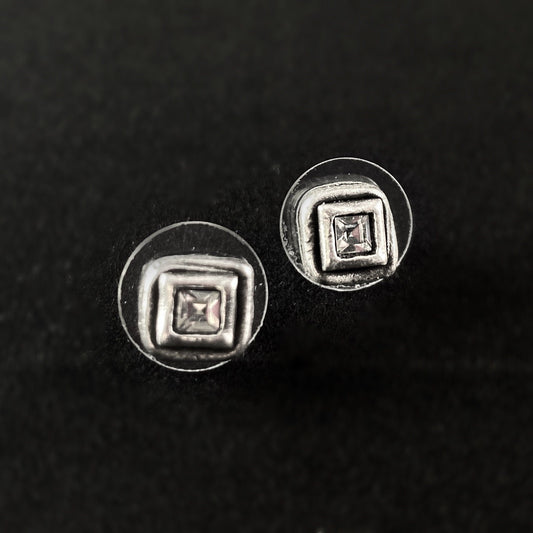 Rook and Crow Handmade Silver Square Post Earrings with Crystals - Square Peg