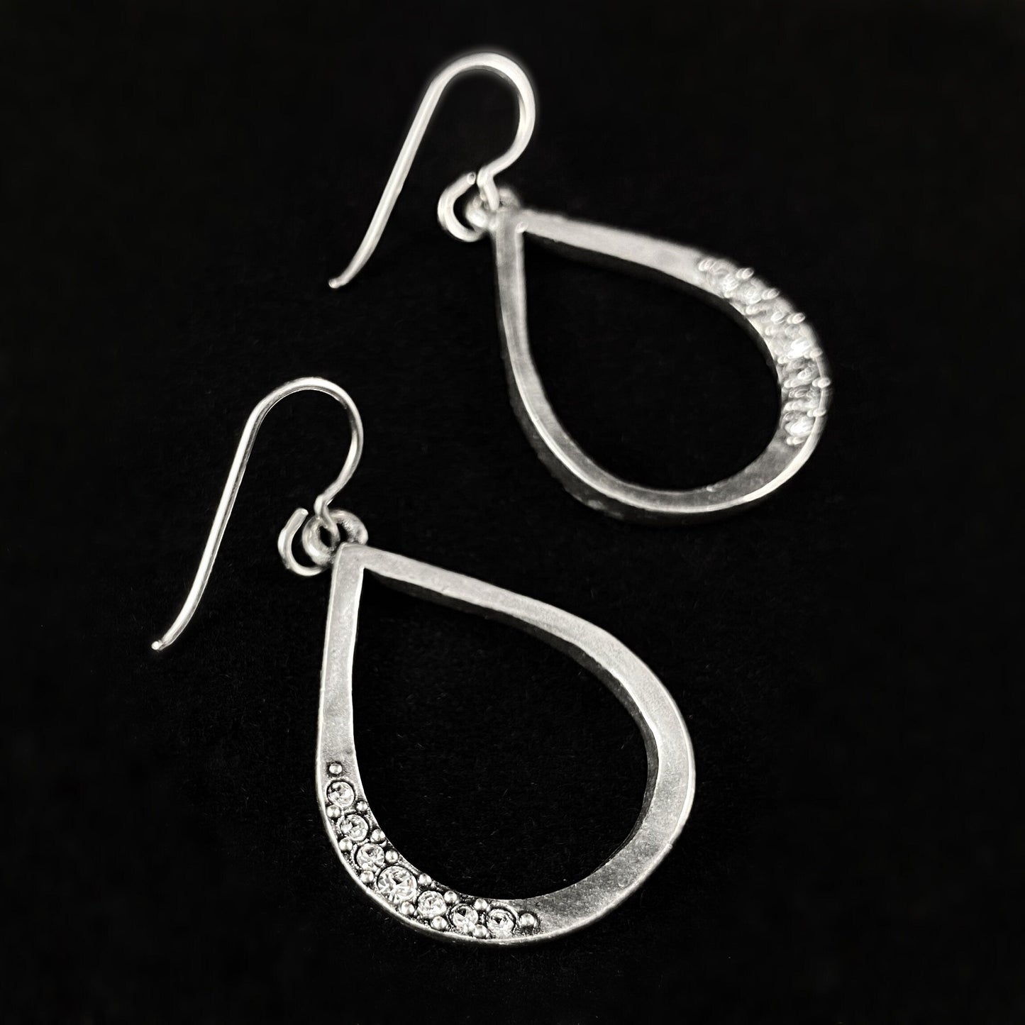 Handmade Silver Teardrop Earrings with Crystals - Moon Dance