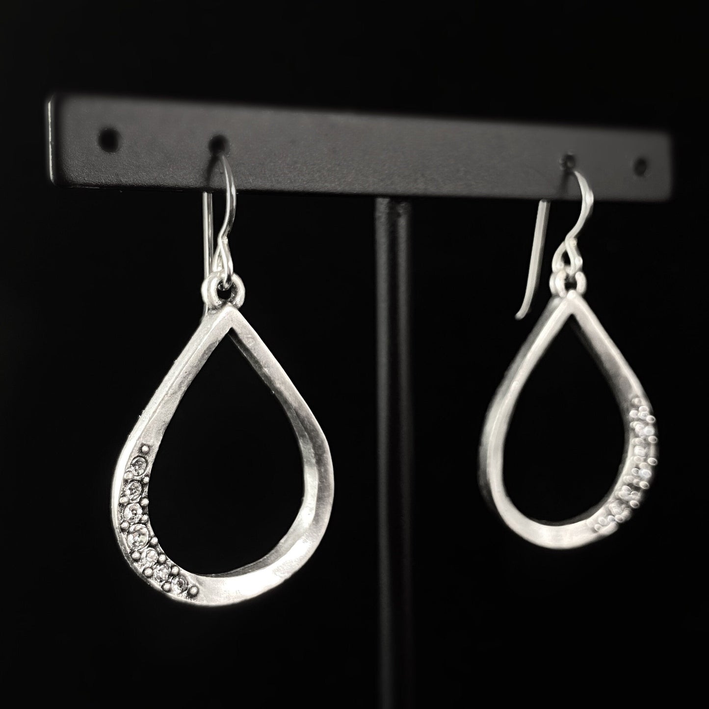 Handmade Silver Teardrop Earrings with Crystals - Moon Dance