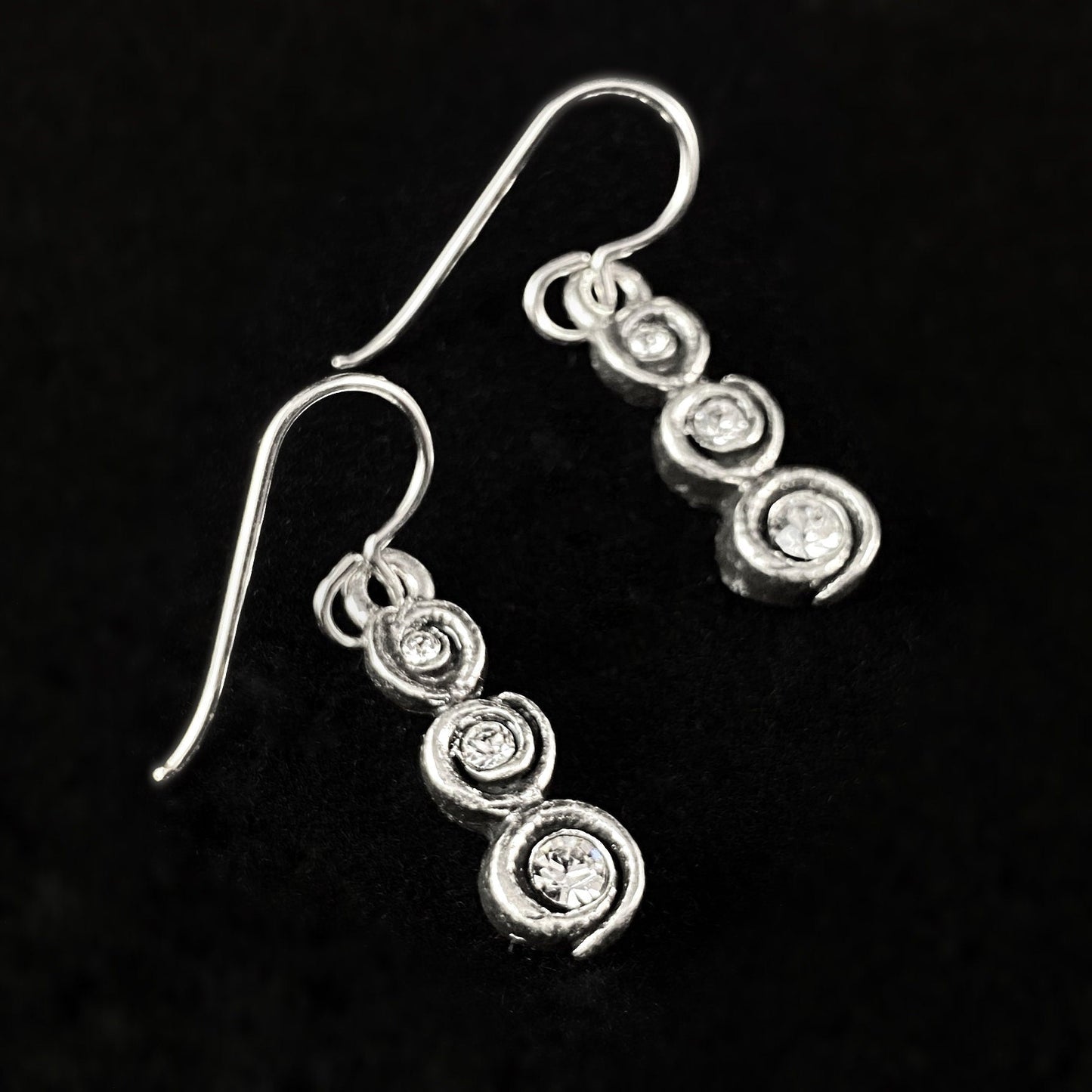 Handmade Silver Triple Circle Earrings with Crystals - Triple Scoop