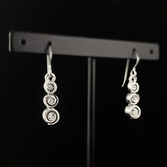 Handmade Silver Triple Circle Earrings with Crystals - Triple Scoop