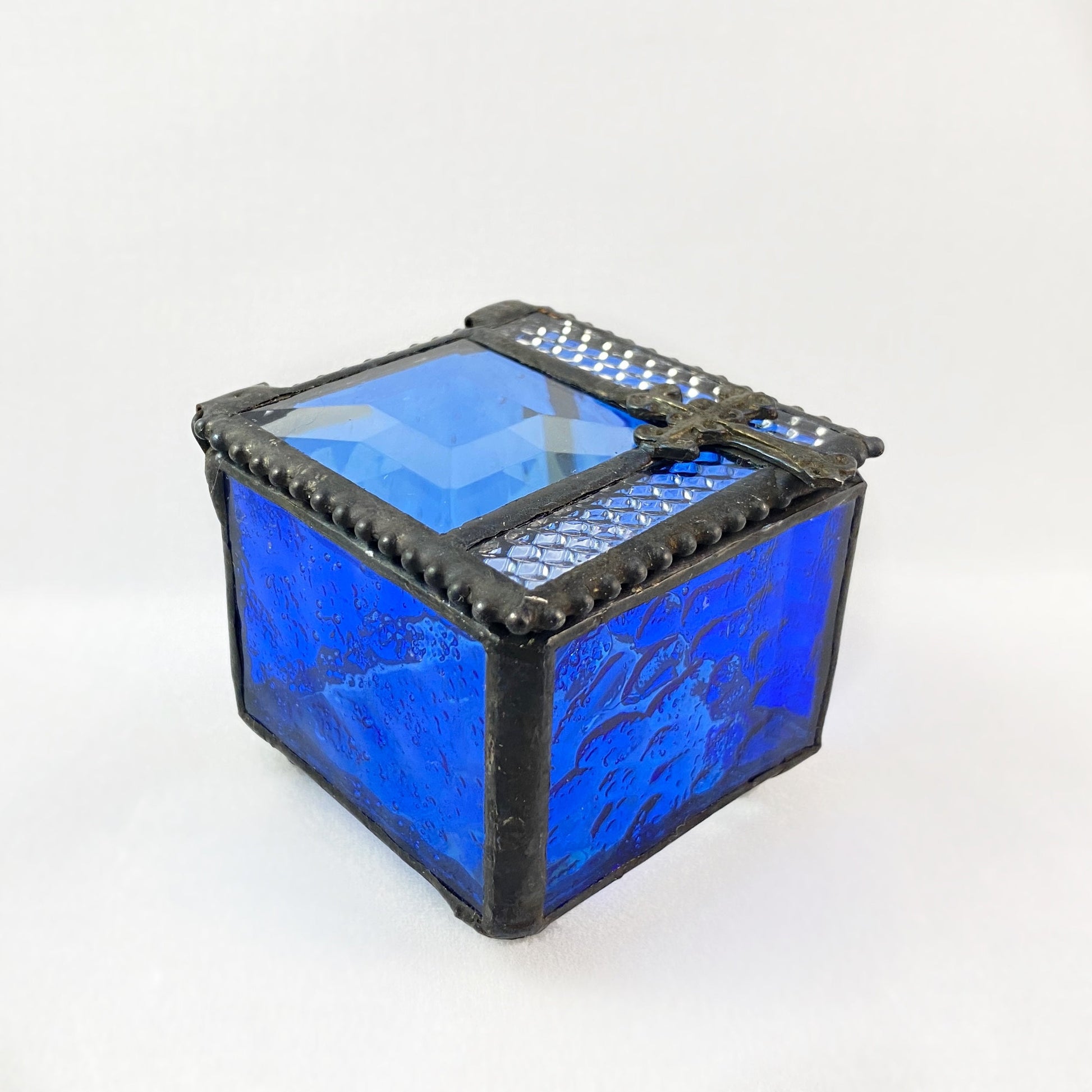 Rosary Box - Bright Blue Keepsake Box for Rosary Beads -