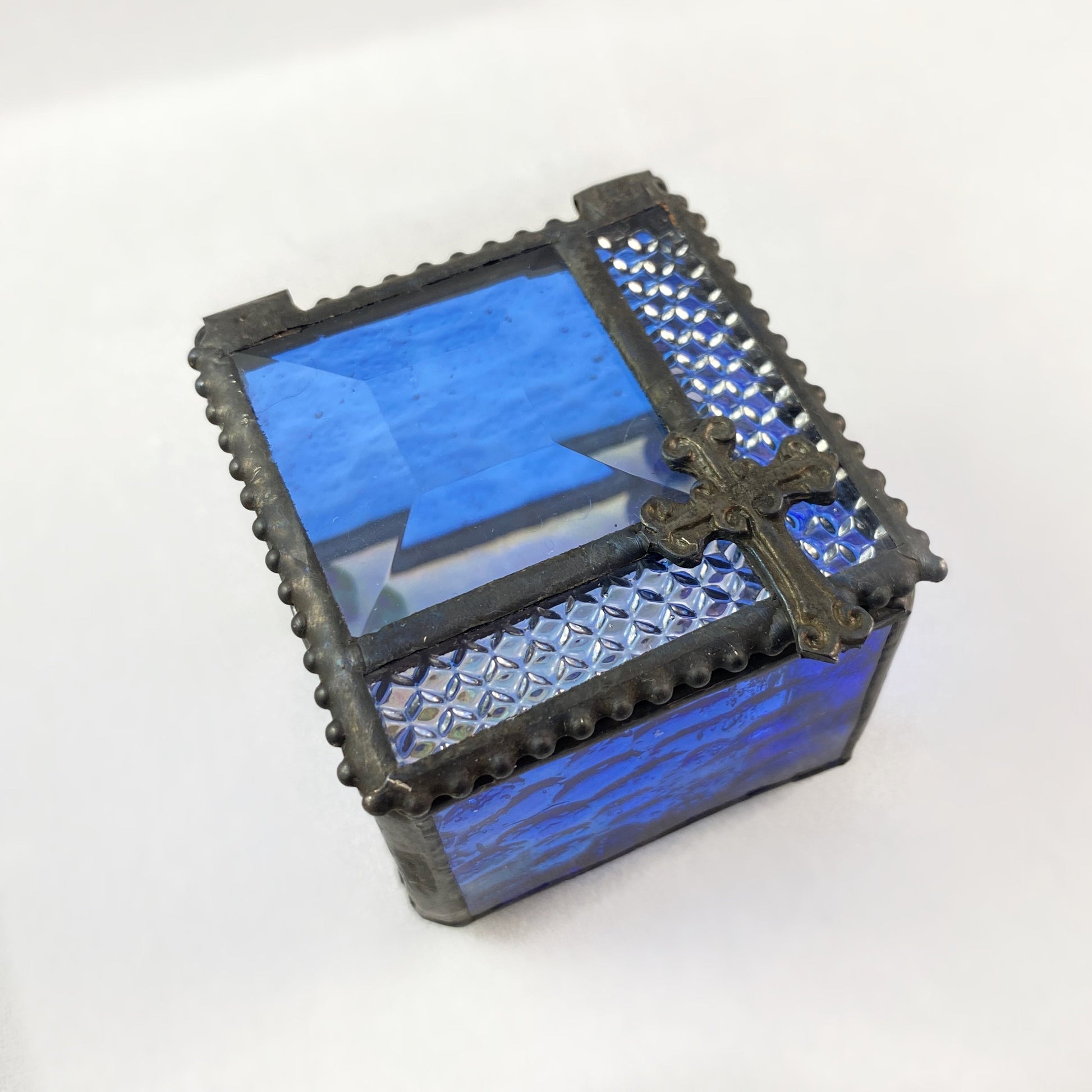 Rosary Box - Bright Blue Keepsake Box for Rosary Beads -