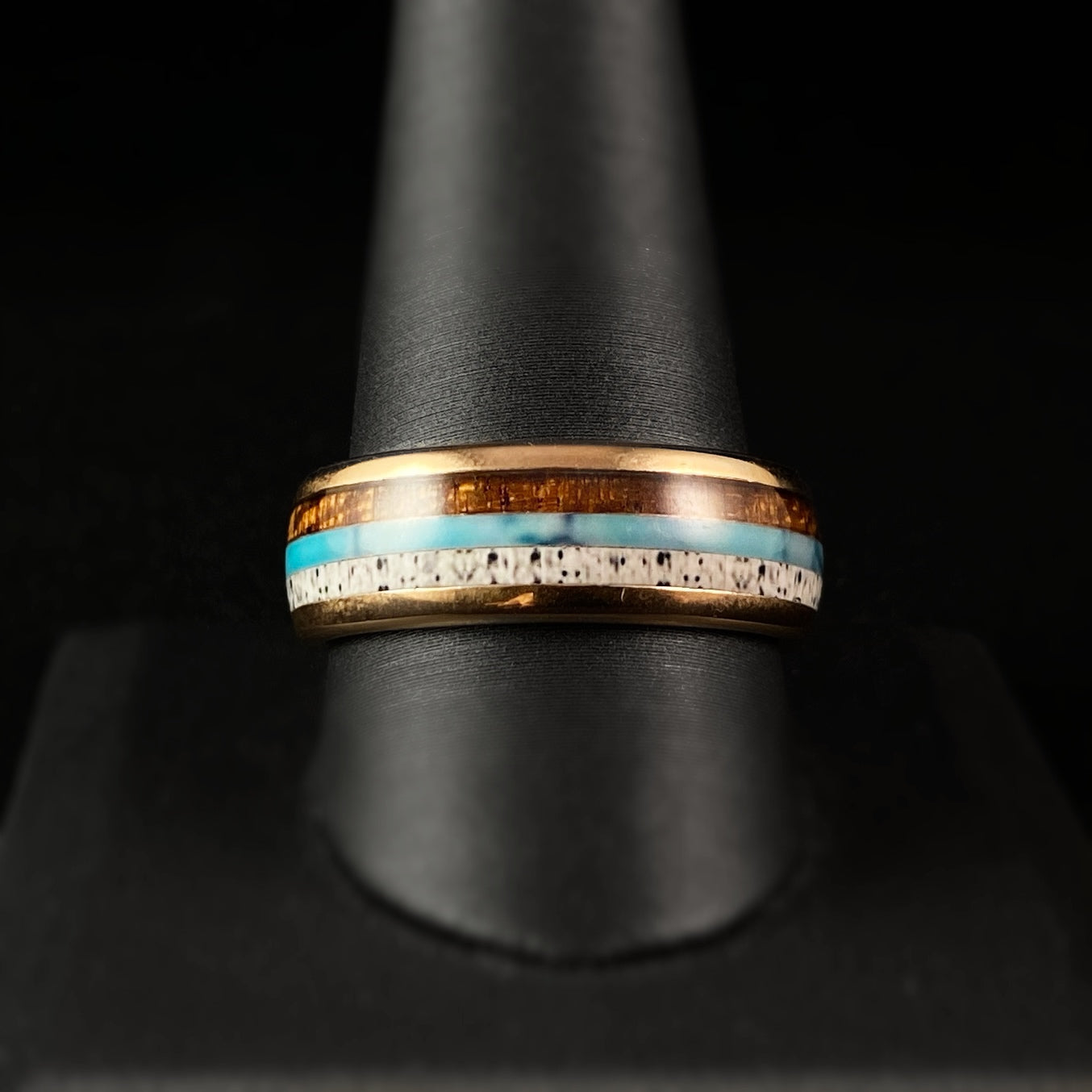 Rose Gold Tungsten Men’s Ring - Wood Turquoise White