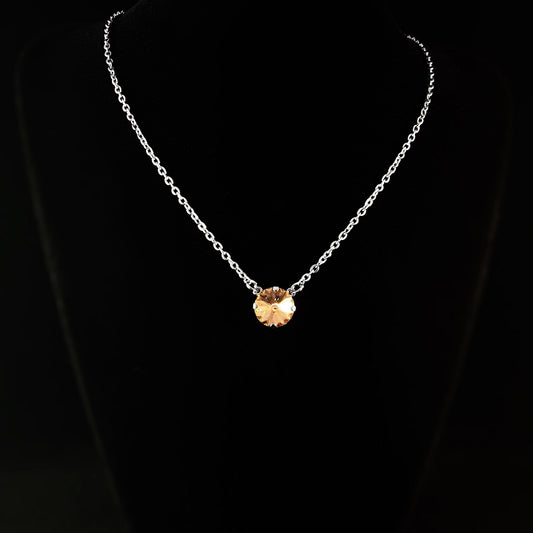 Rose Peach Swarovski Crystal Silver Chain Necklace - VBC