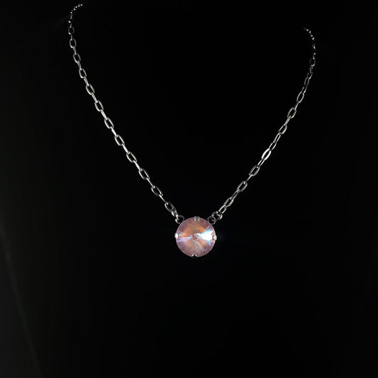 Rosy Lavender Sparkle Swarovski Crystal Silver Chain Necklace - VBC
