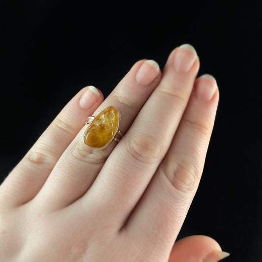 Rough Cut Citrine Statement Ring with Sterling Silver Plated Band