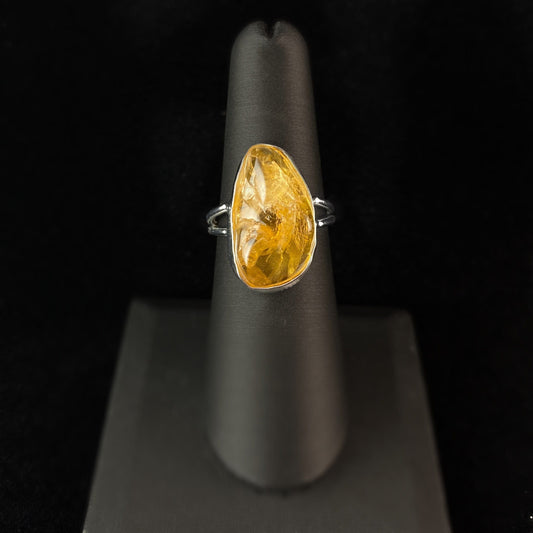 Rough Cut Citrine Statement Ring with Sterling Silver Plated Band