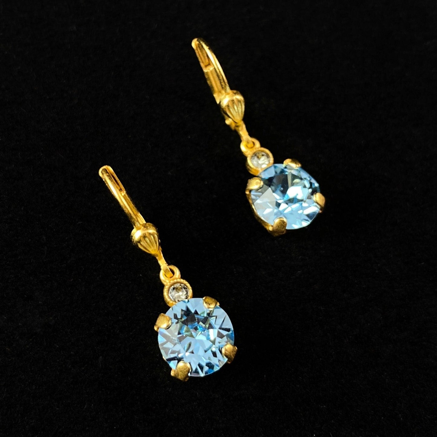 Round Blue Swarovski Crystal Drop Earrings with Tiny Crystal Detailing- La Vie Parisienne by Catherine Popesco