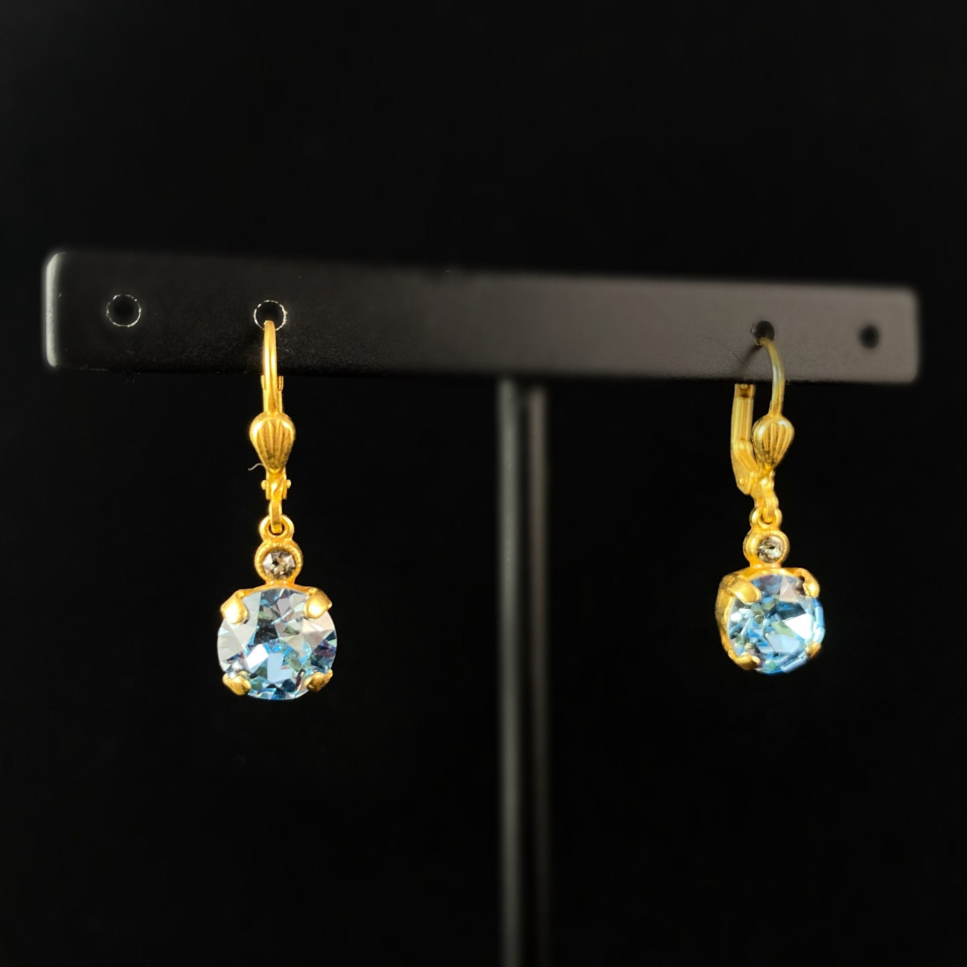 Round Blue Swarovski Crystal Drop Earrings with Tiny Crystal Detailing- La Vie Parisienne by Catherine Popesco