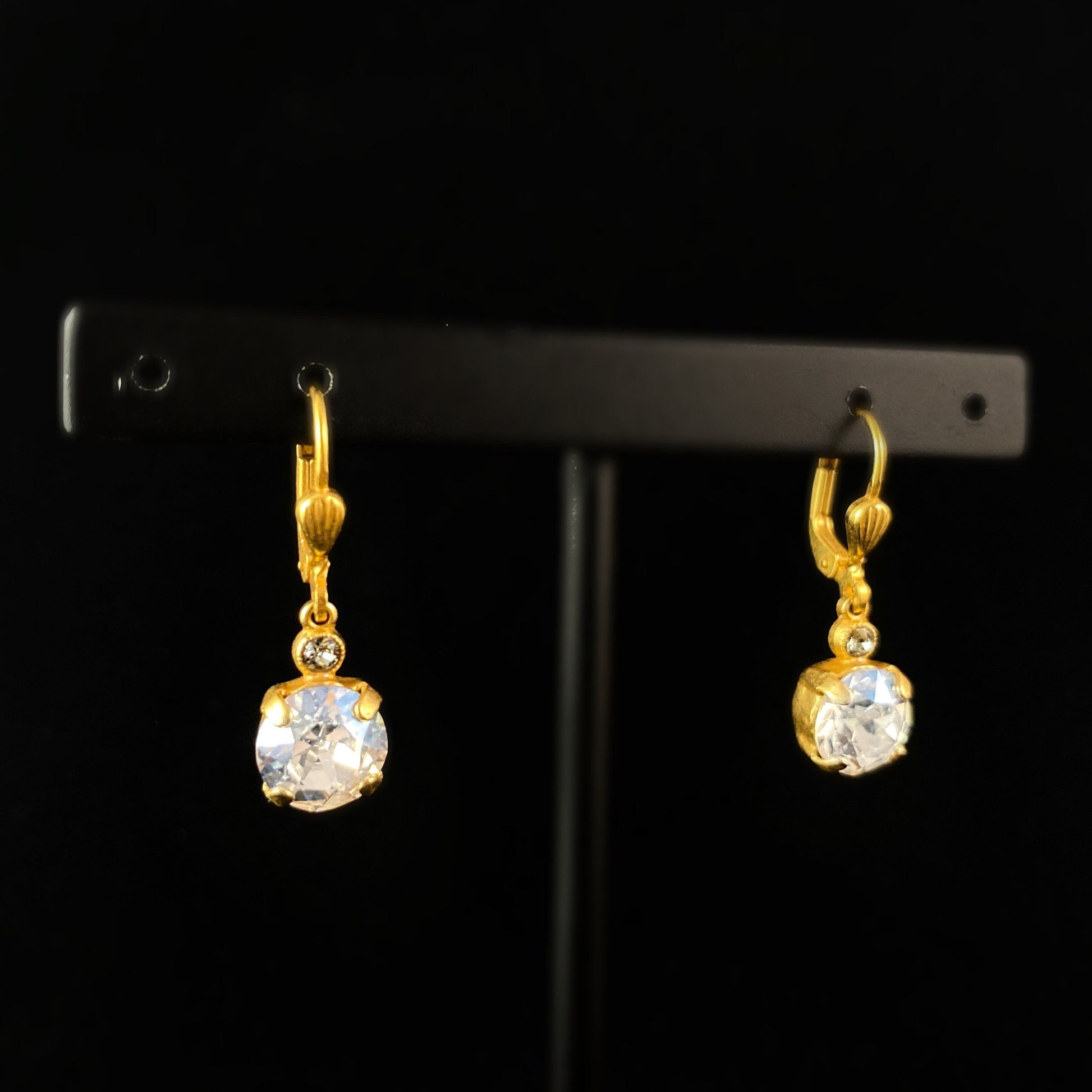 Round Clear Swarovski Crystal Drop Earrings with Tiny Crystal Detailing- La Vie Parisienne by Catherine Popesco