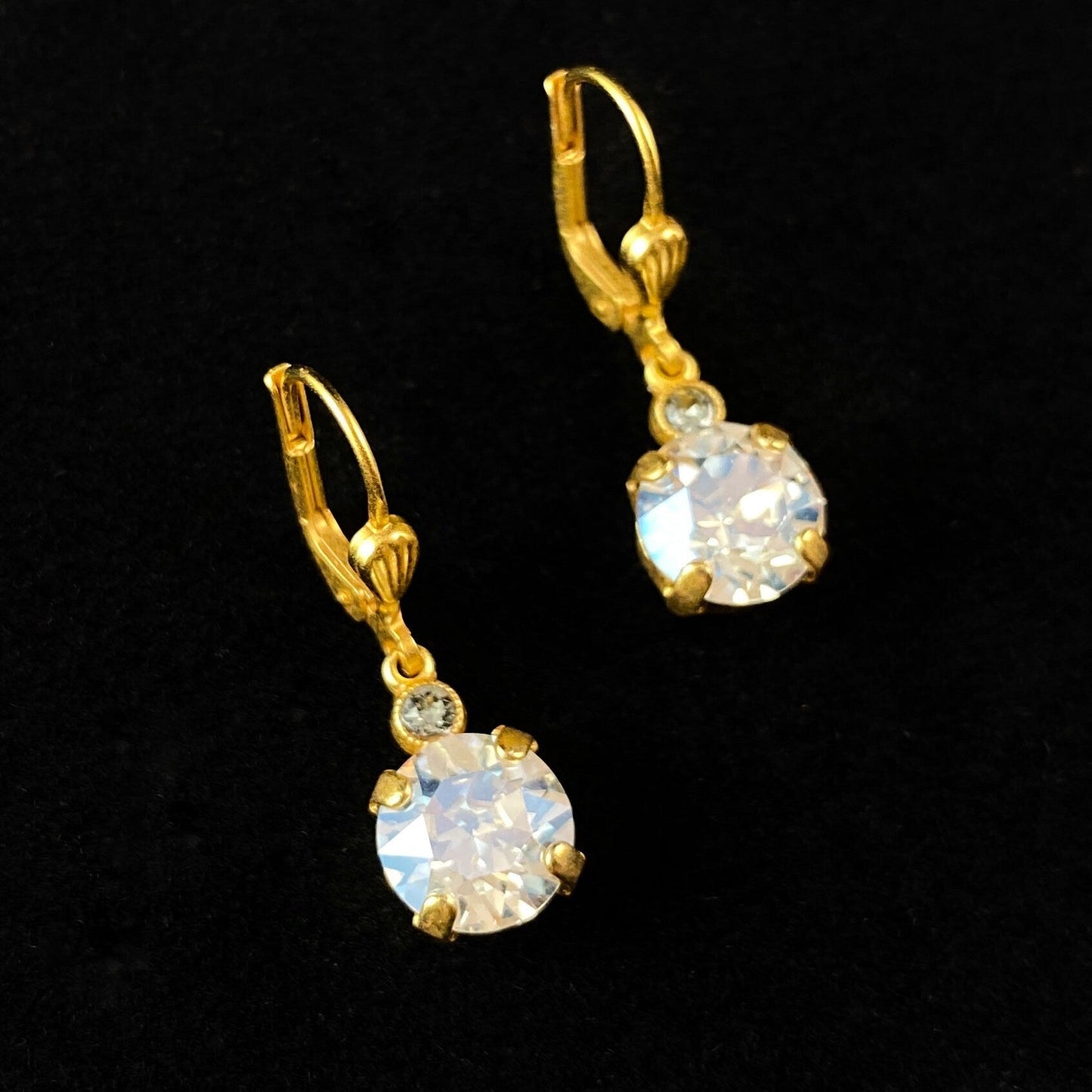 Round Clear Swarovski Crystal Drop Earrings with Tiny Crystal Detailing- La Vie Parisienne by Catherine Popesco