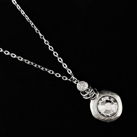 Round Clear Swarovski Crystal Silver Chain Necklace - VBC