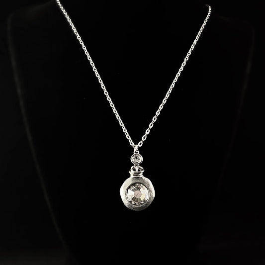 Round Clear Swarovski Crystal Silver Chain Necklace - VBC