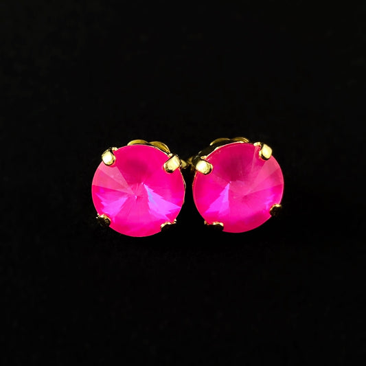 Round Cut Crystal Stud Earrings with Gold Finish and 4-Prong