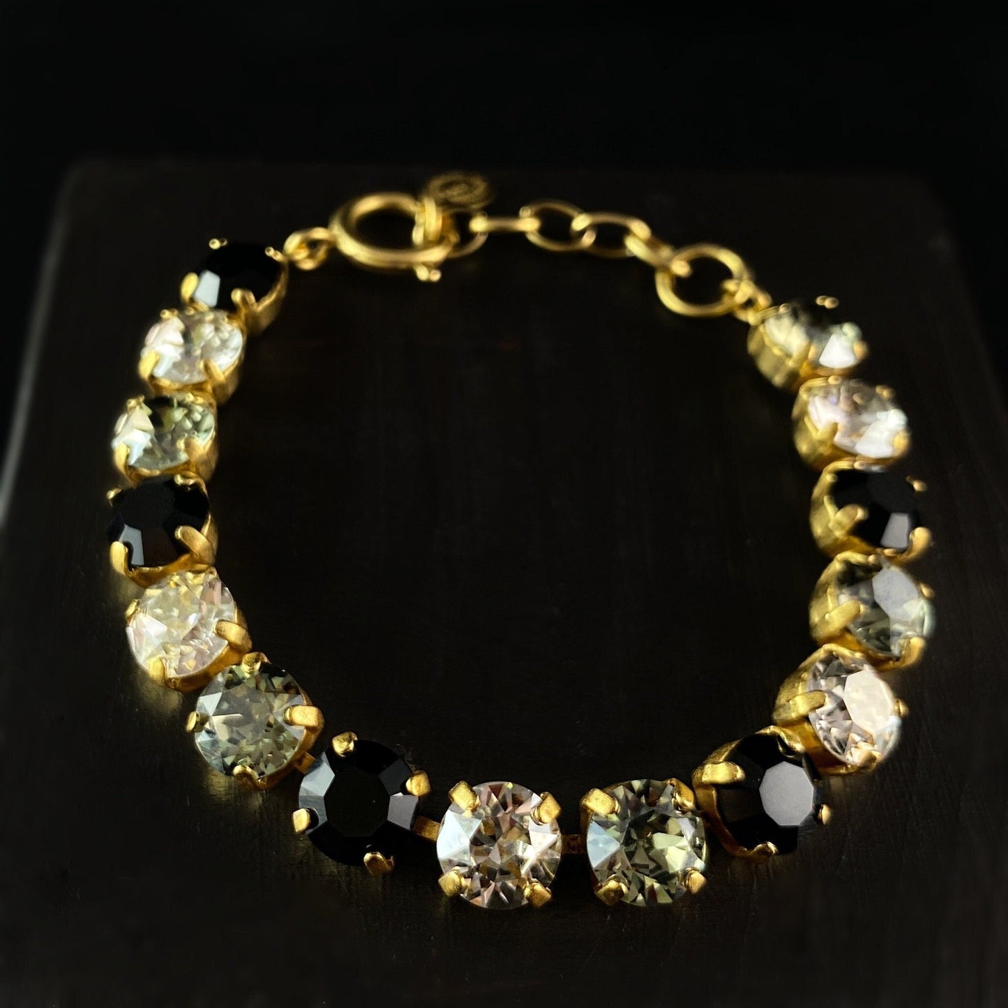 Round Cut Swarovski Crystal Bracelet, Black, Gray, and Clear - La Vie Parisienne by Catherine Popesco