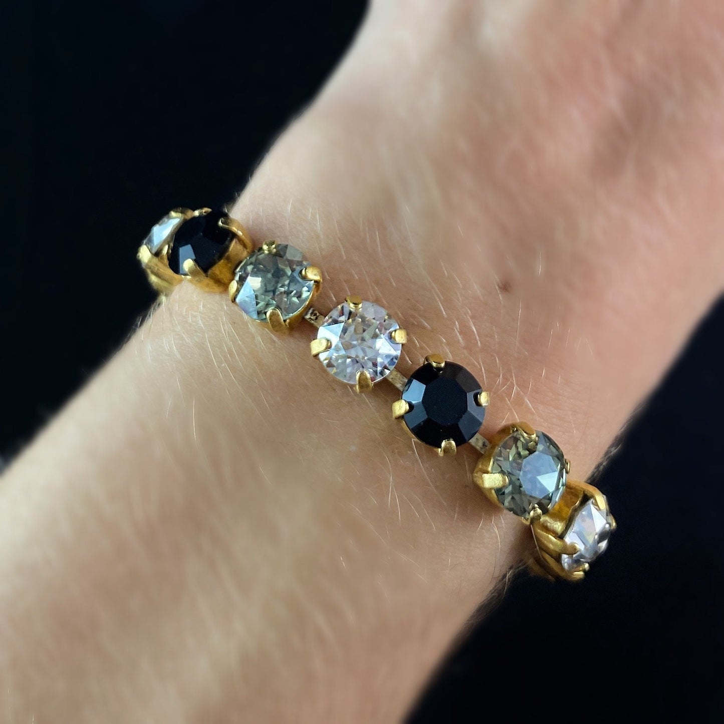 Round Cut Swarovski Crystal Bracelet, Black, Gray, and Clear - La Vie Parisienne by Catherine Popesco