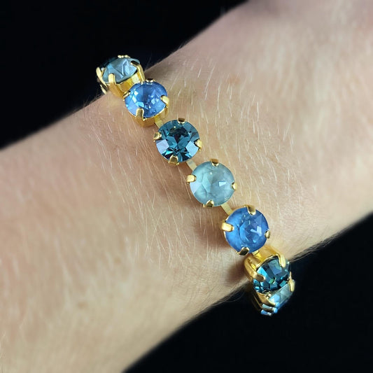 Round Cut Swarovski Crystal Bracelet, Blue/Green Mix - La Vie Parisienne by Catherine Popesco