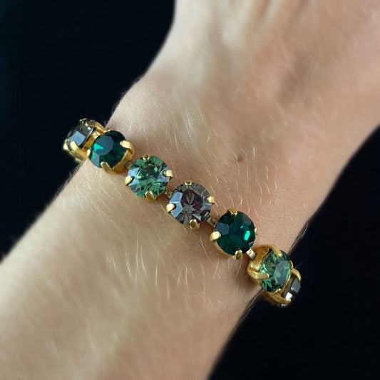 Round Cut Swarovski Crystal Bracelet, Green and Smoky - La Vie Parisienne by Catherine Popesco