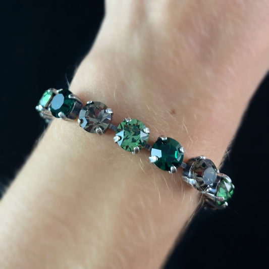 Round Cut Swarovski Crystal Bracelet, Green and Smoky - La Vie Parisienne by Catherine Popesco