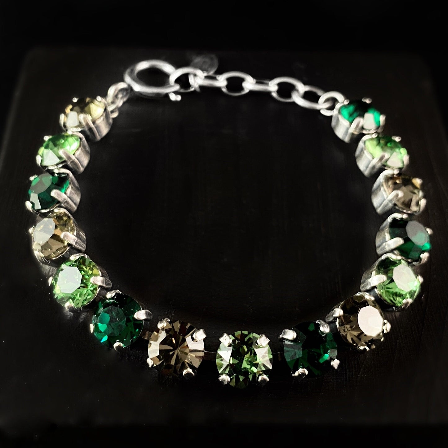 Round Cut Swarovski Crystal Bracelet, Green and Smoky - La Vie Parisienne by Catherine Popesco