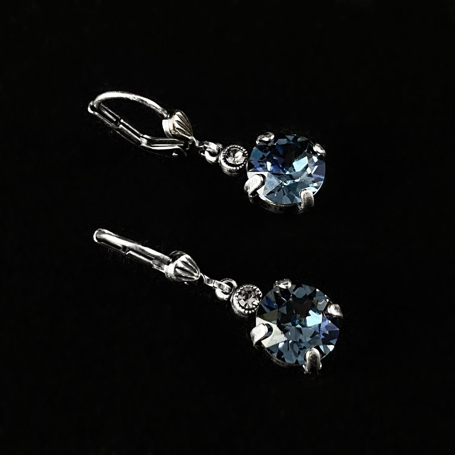 Round Cut Swarovski Crystal Drop Earrings, Blue - La Vie Parisienne by Catherine Popesco