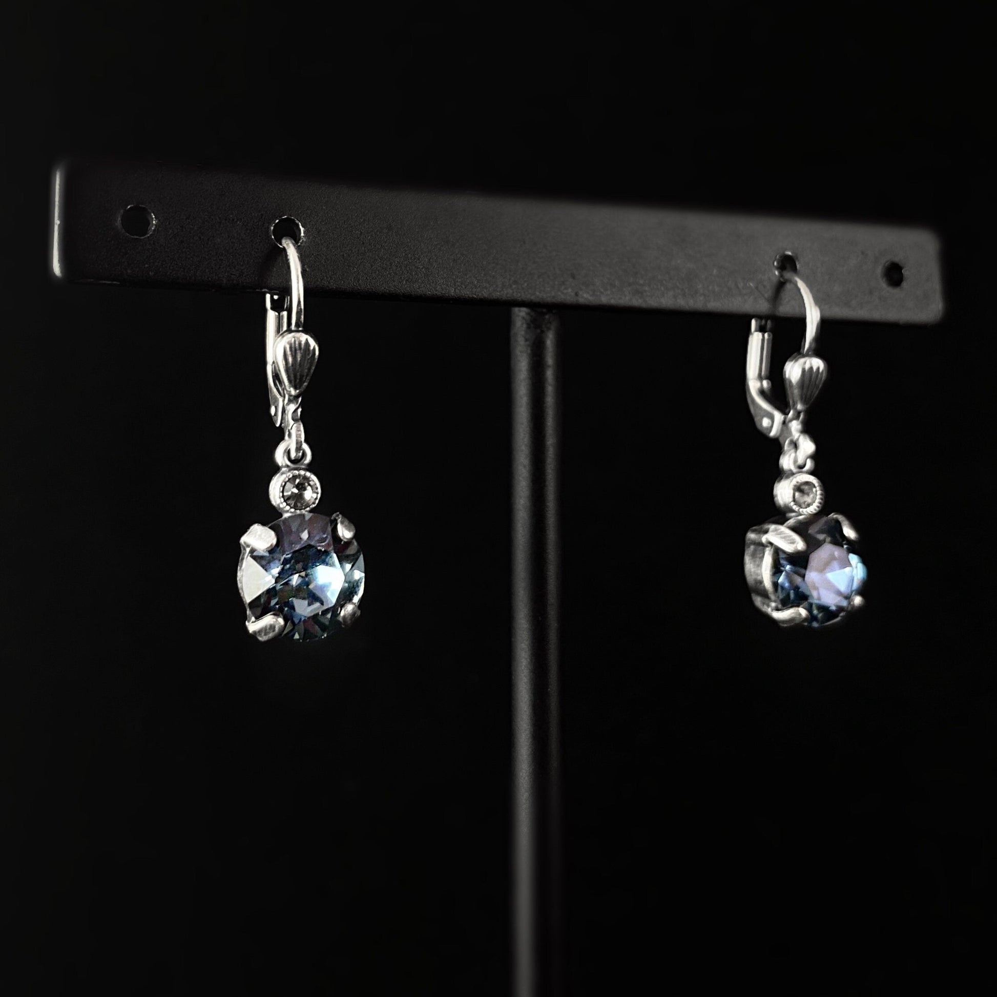 Round Cut Swarovski Crystal Drop Earrings, Blue - La Vie Parisienne by Catherine Popesco