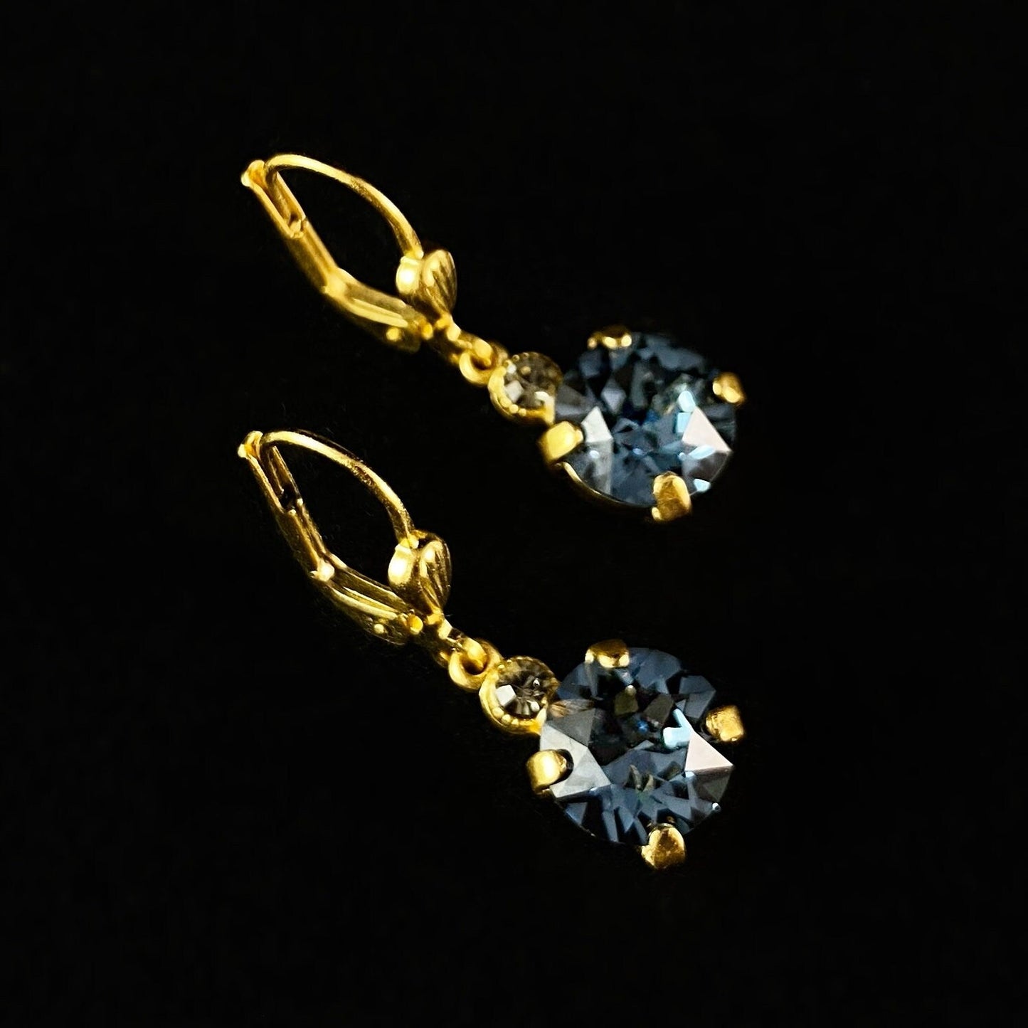 Round Cut Swarovski Crystal Drop Earrings, Blue - La Vie Parisienne by Catherine Popesco