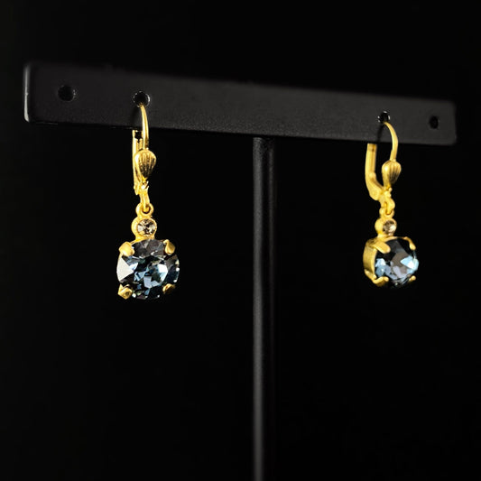 Round Cut Swarovski Crystal Drop Earrings, Blue - La Vie Parisienne by Catherine Popesco