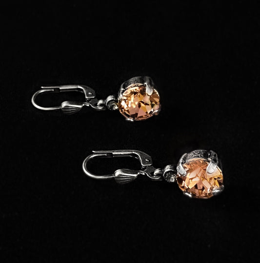 Round Cut Swarovski Crystal Drop Earrings, Champagne Pink - La Vie Parisienne by Catherine Popesco