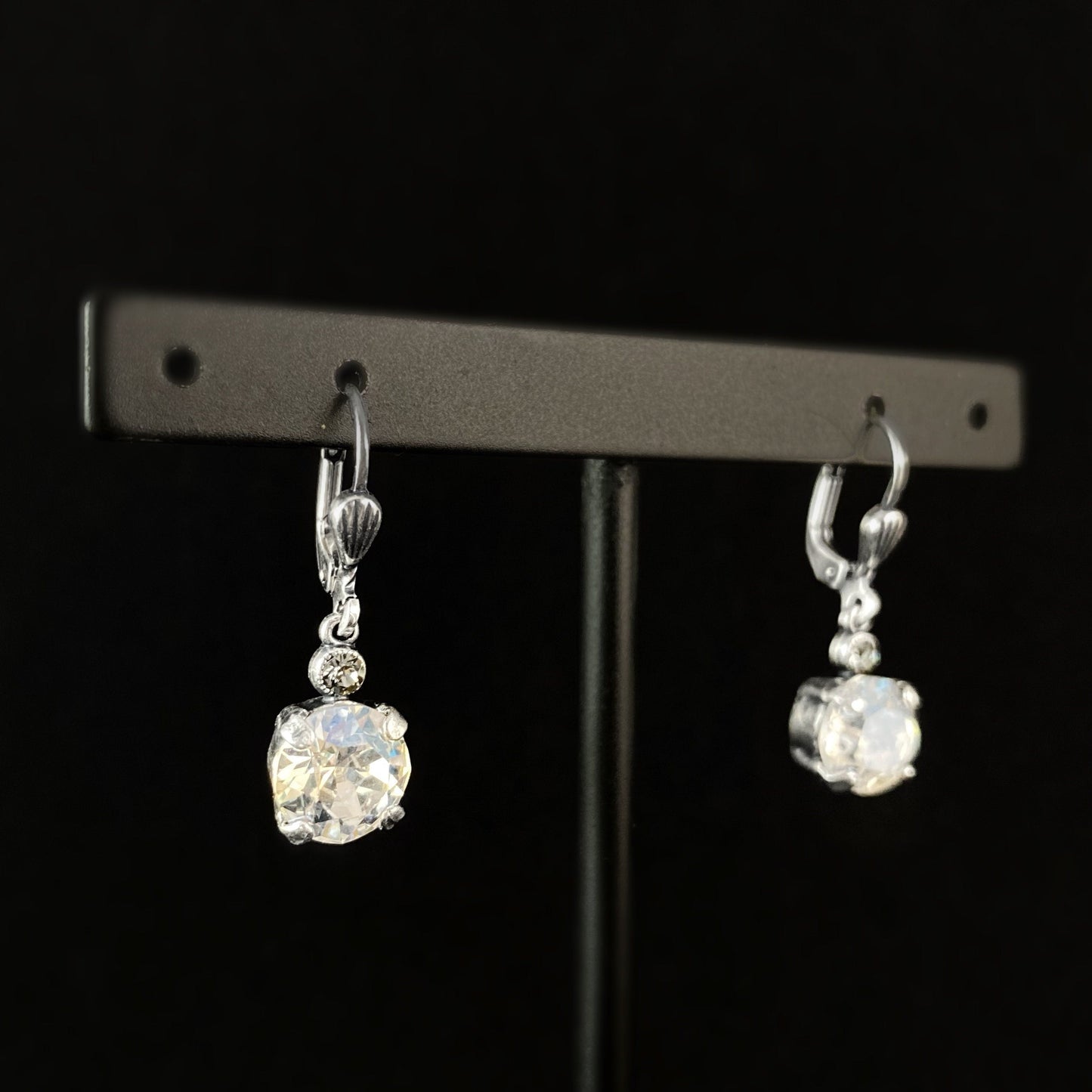 Round Cut Swarovski Crystal Drop Earrings, Clear - La Vie Parisienne by Catherine Popesco