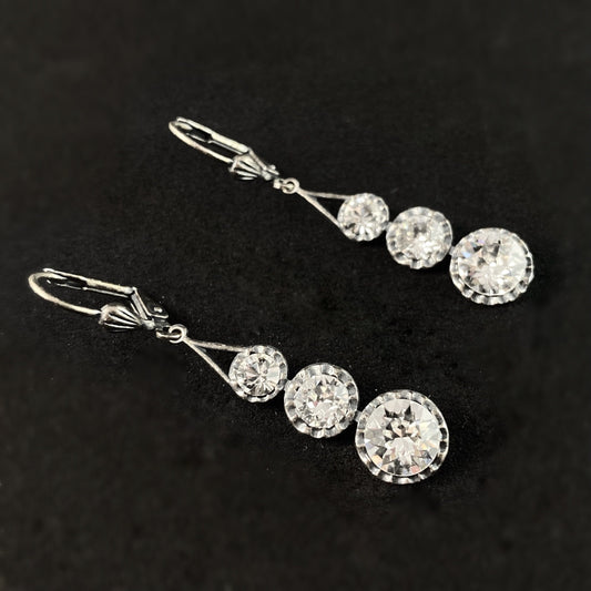 Round Cut Swarovski Crystal Drop Earrings, Clear - La Vie Parisienne by Catherine Popesco