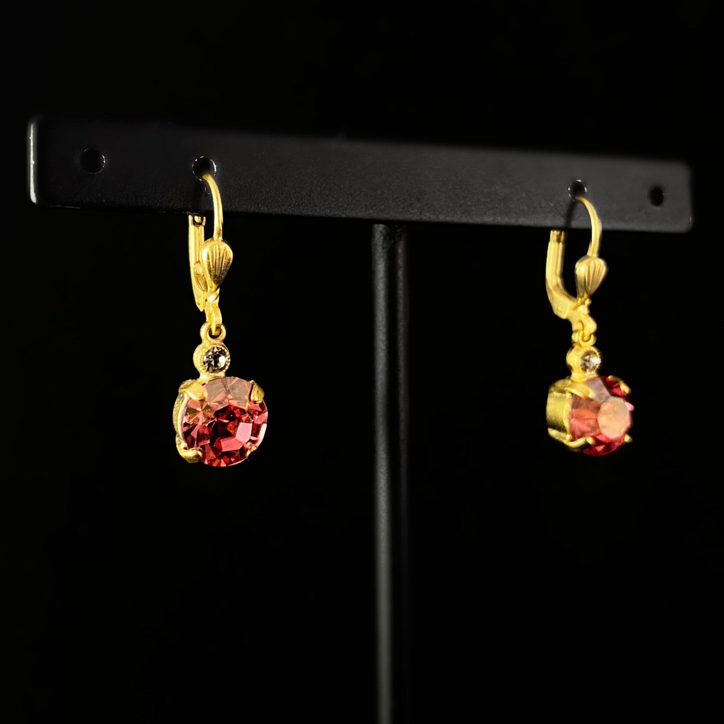 Round Cut Swarovski Crystal Drop Earrings, Coral Pink - La Vie Parisienne by Catherine Popesco