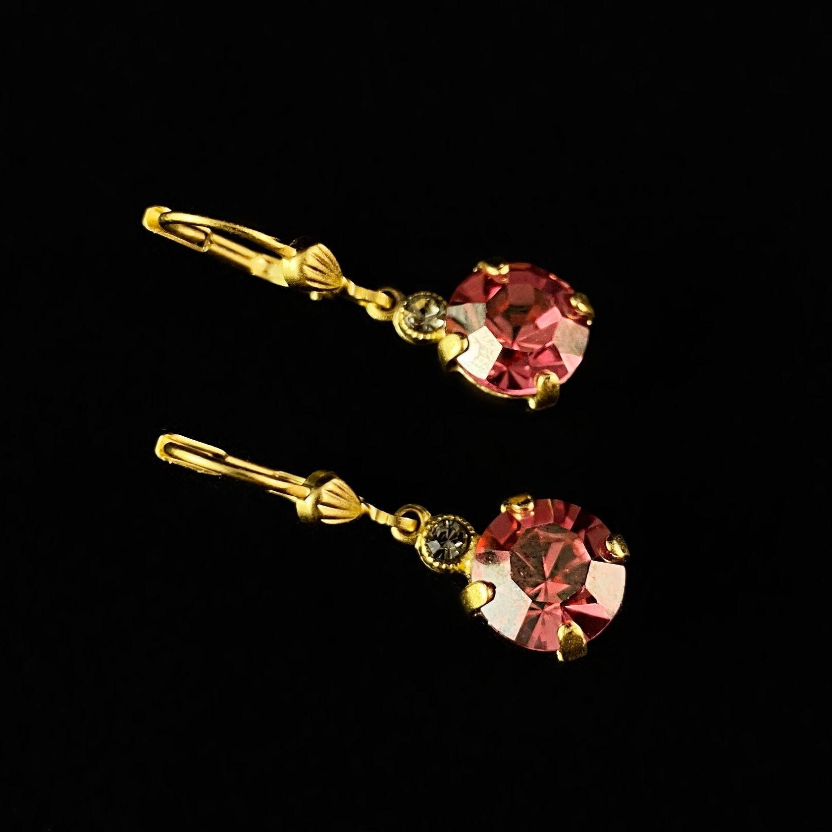 Round Cut Swarovski Crystal Drop Earrings, Coral Pink - La Vie Parisienne by Catherine Popesco