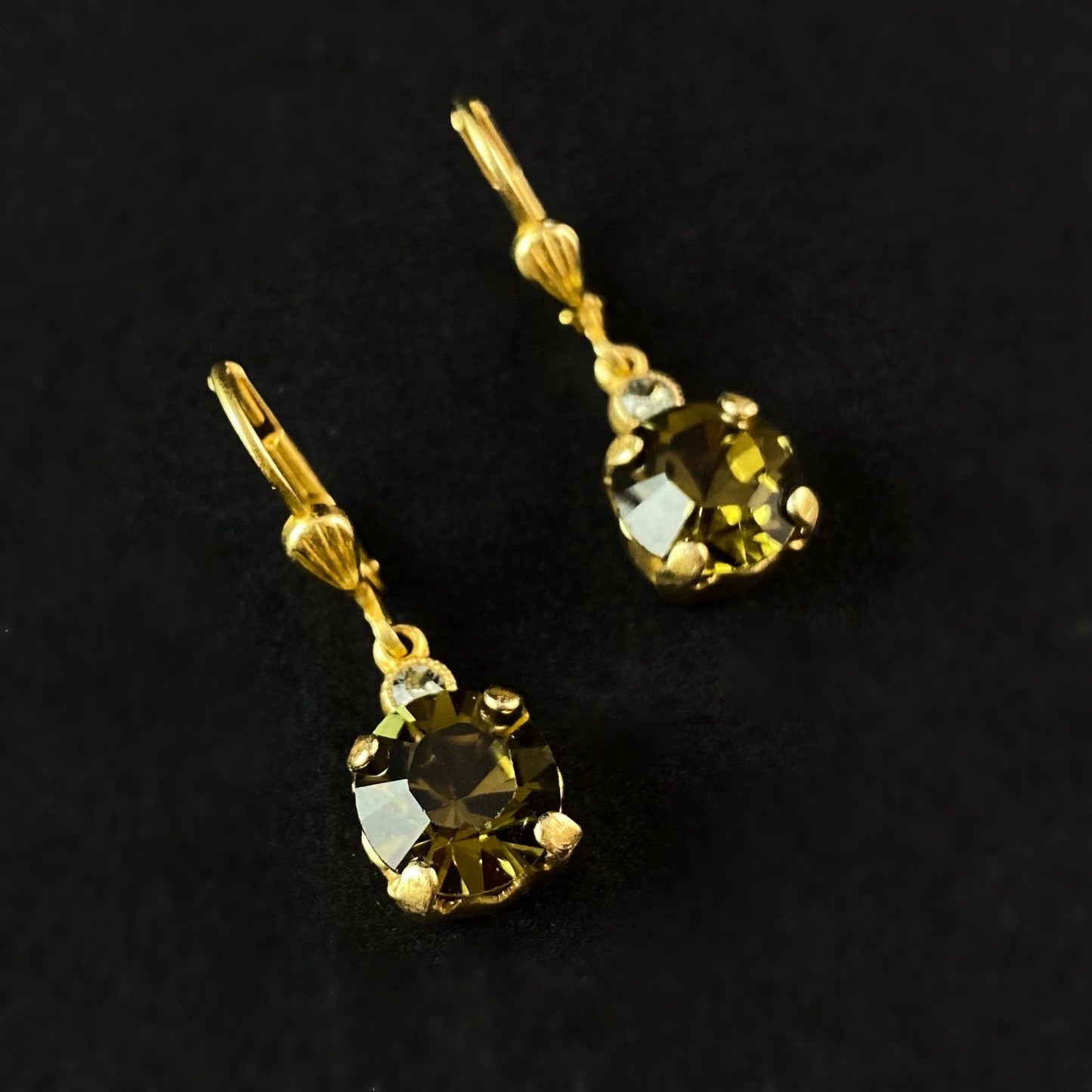 Round Cut Swarovski Crystal Drop Earrings, Olive - La Vie Parisienne by Catherine Popesco