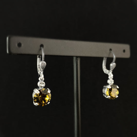 Round Cut Swarovski Crystal Drop Earrings, Olive - La Vie Parisienne by Catherine Popesco