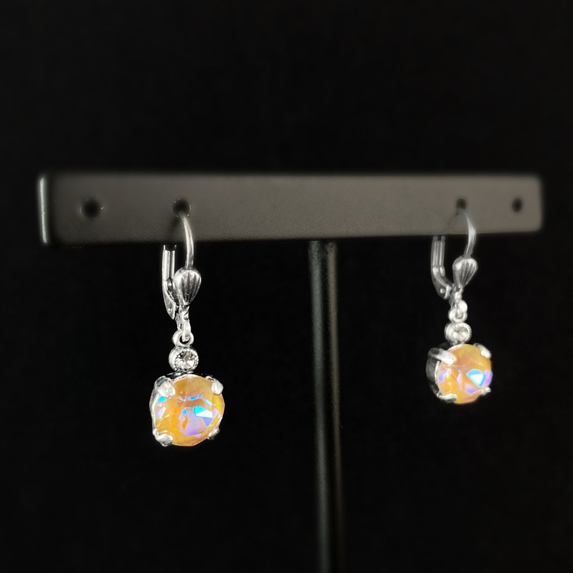 Round Cut Swarovski Crystal Drop Earrings, Orange/Purple - La Vie Parisienne by Catherine Popesco