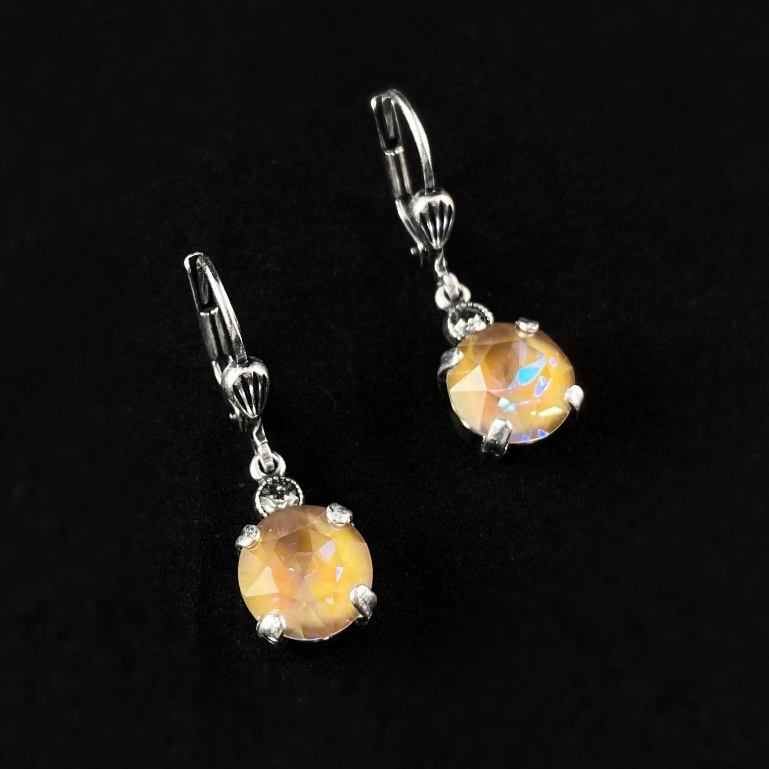 Round Cut Swarovski Crystal Drop Earrings, Orange/Purple - La Vie Parisienne by Catherine Popesco