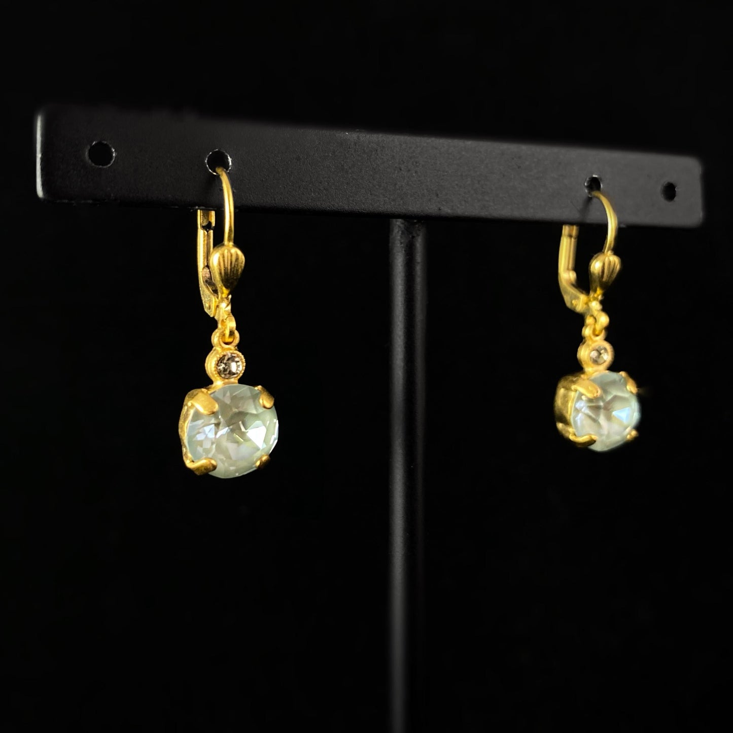 Round Cut Swarovski Crystal Drop Earrings, Pale Green/Gray - La Vie Parisienne by Catherine Popesco