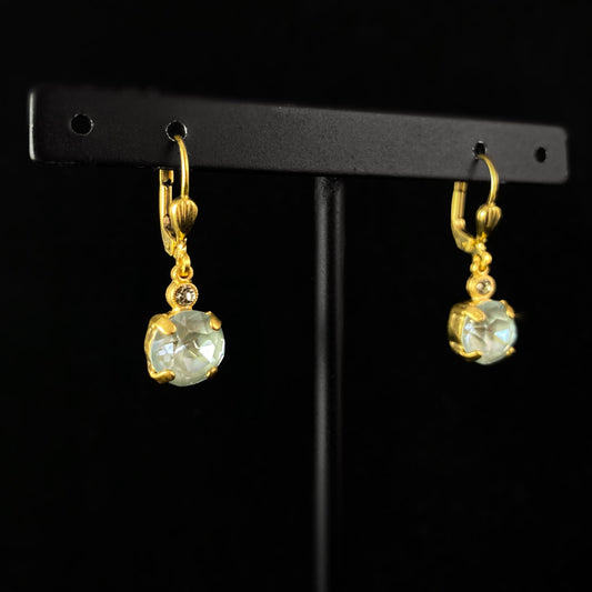 Round Cut Swarovski Crystal Drop Earrings, Pale Green/Gray - La Vie Parisienne by Catherine Popesco