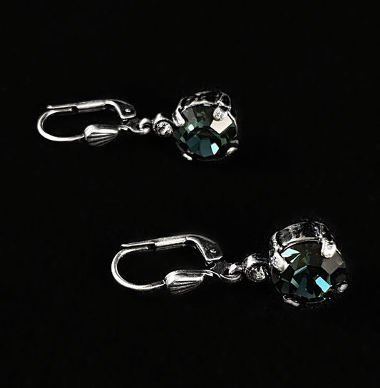 Round Cut Swarovski Crystal Drop Earrings, Sea Blue - La Vie Parisienne by Catherine Popesco