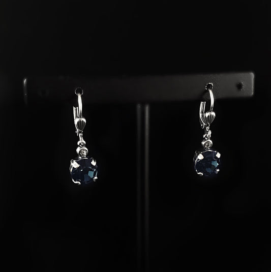 Round Cut Swarovski Crystal Drop Earrings, Sea Blue - La Vie Parisienne by Catherine Popesco