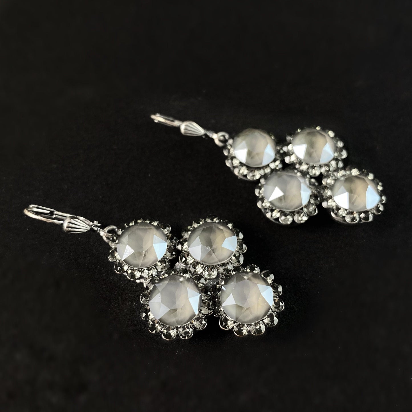 Round Cut Swarovski Crystal Drop Earrings, Smoky Gray - La Vie Parisienne by Catherine Popesco